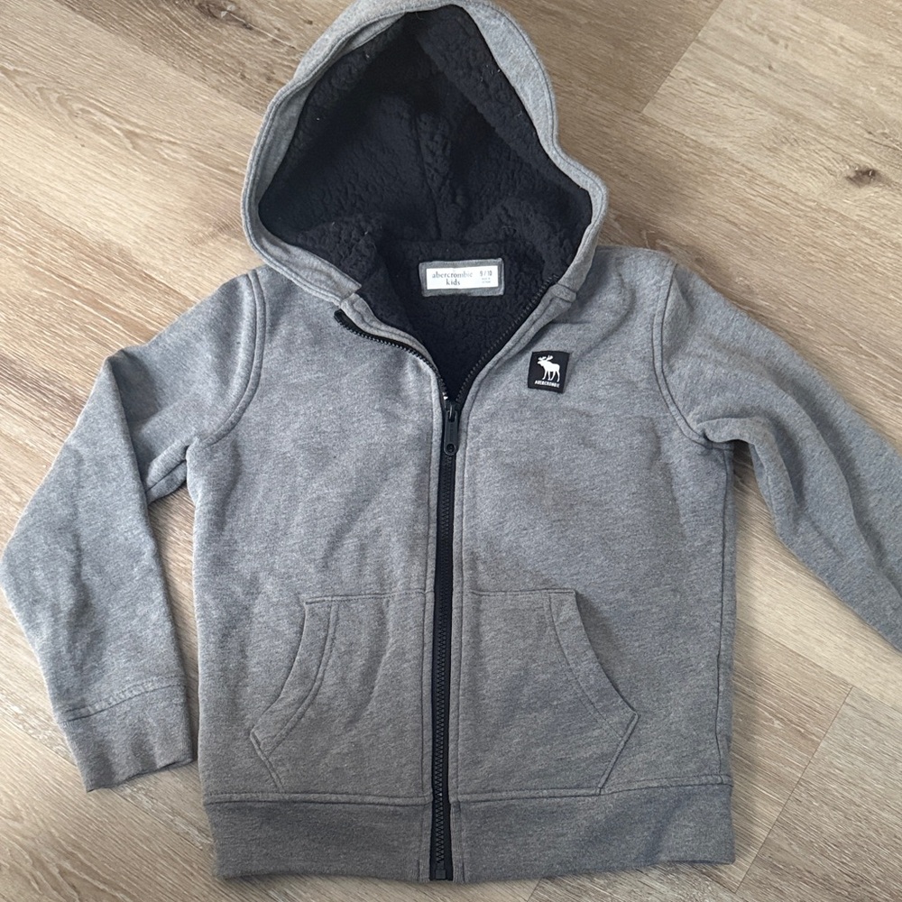 Abercrombie Kids Gray Sherpa lined Zip-Up Hoodie